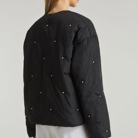 Sleeper Faux Pearl Puffer Cropped Jacket‎ Black Size S/M - Picture 2 of 10